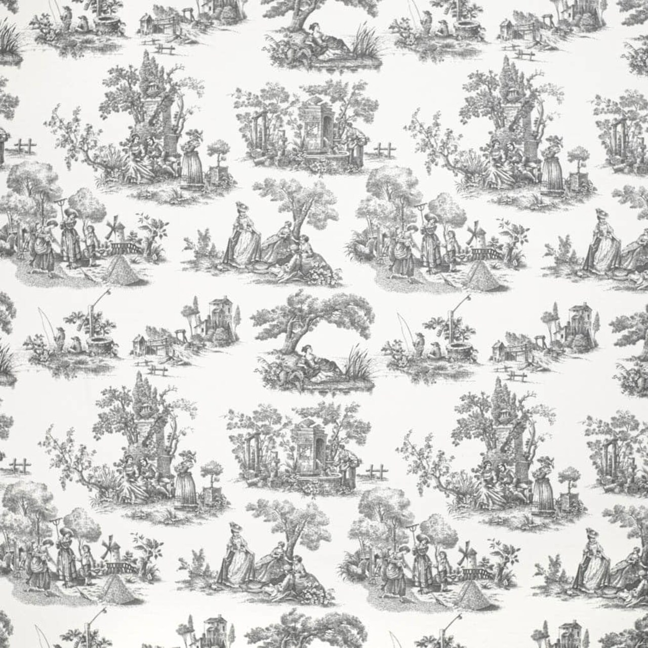 Black Toile Print Upholstery Fabric by The Yard - SKU: Blair Black